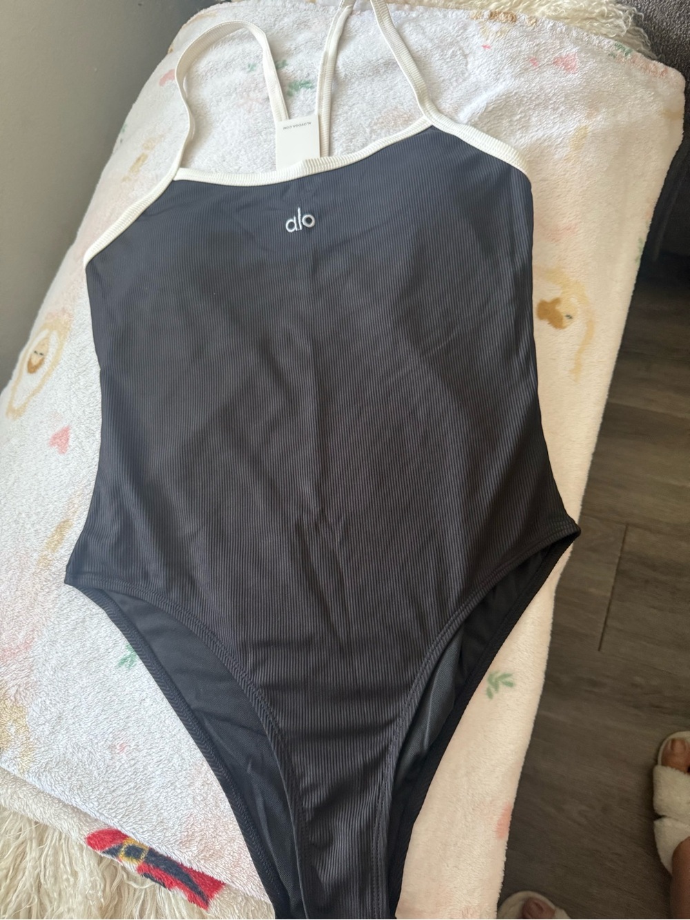 ALO Yoga Black One-Piece Swimsuit with White Trim